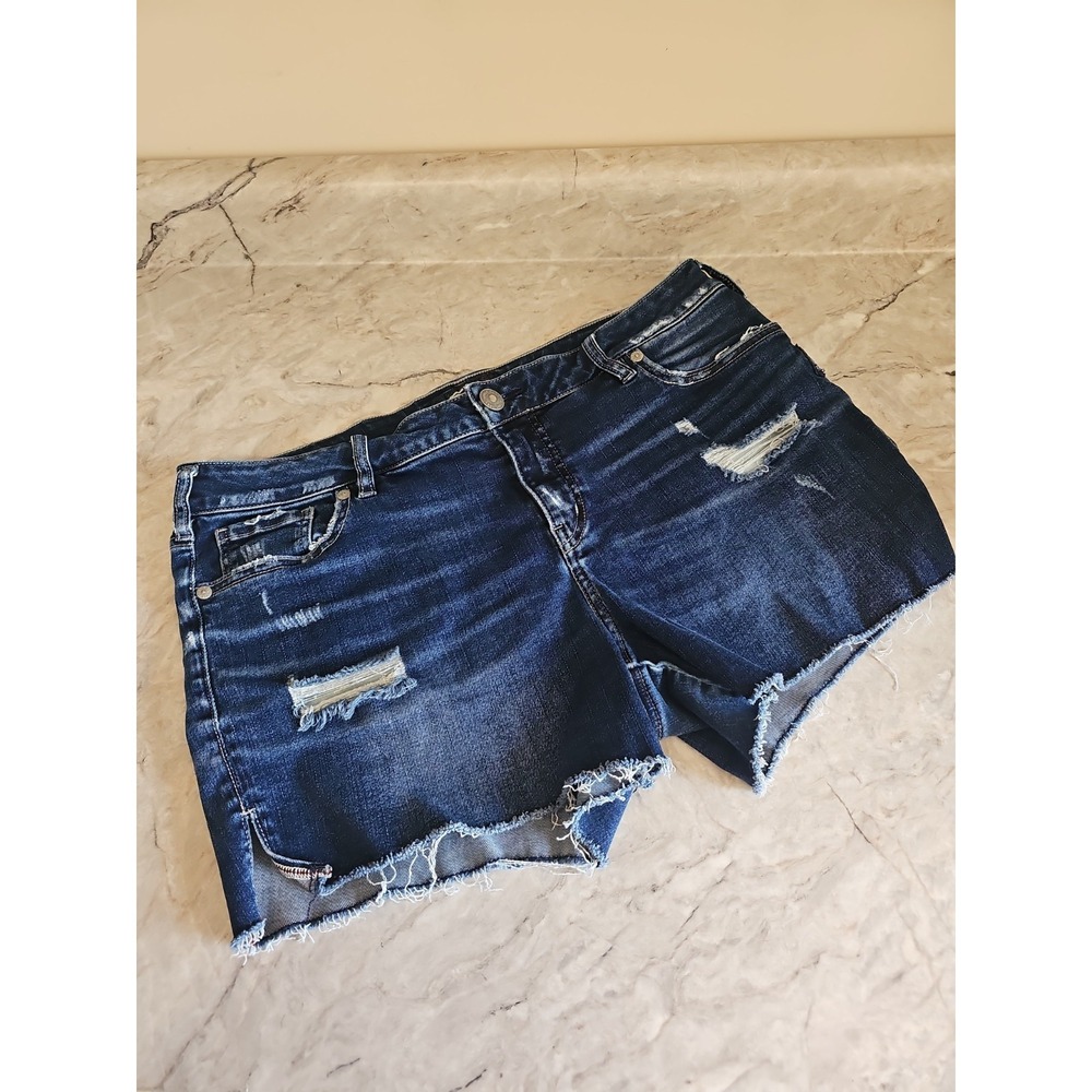 Silver Jeans Co Elyse Mid Rise Distressed Denim Shorts W32 L4 Blue Festival Boho